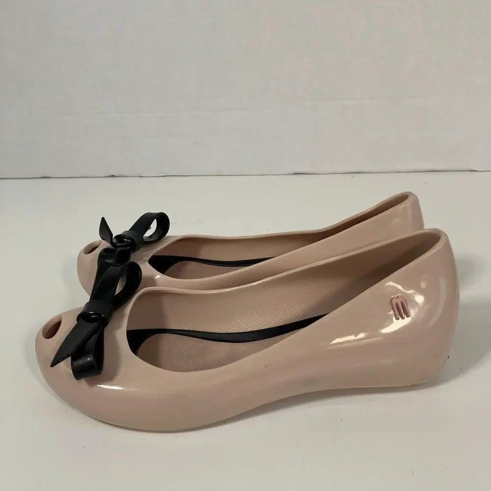MINI MELISSA Girls Sz 1 Ultragirl Classy Jelly Shoes in Pink w Black Bow WORN